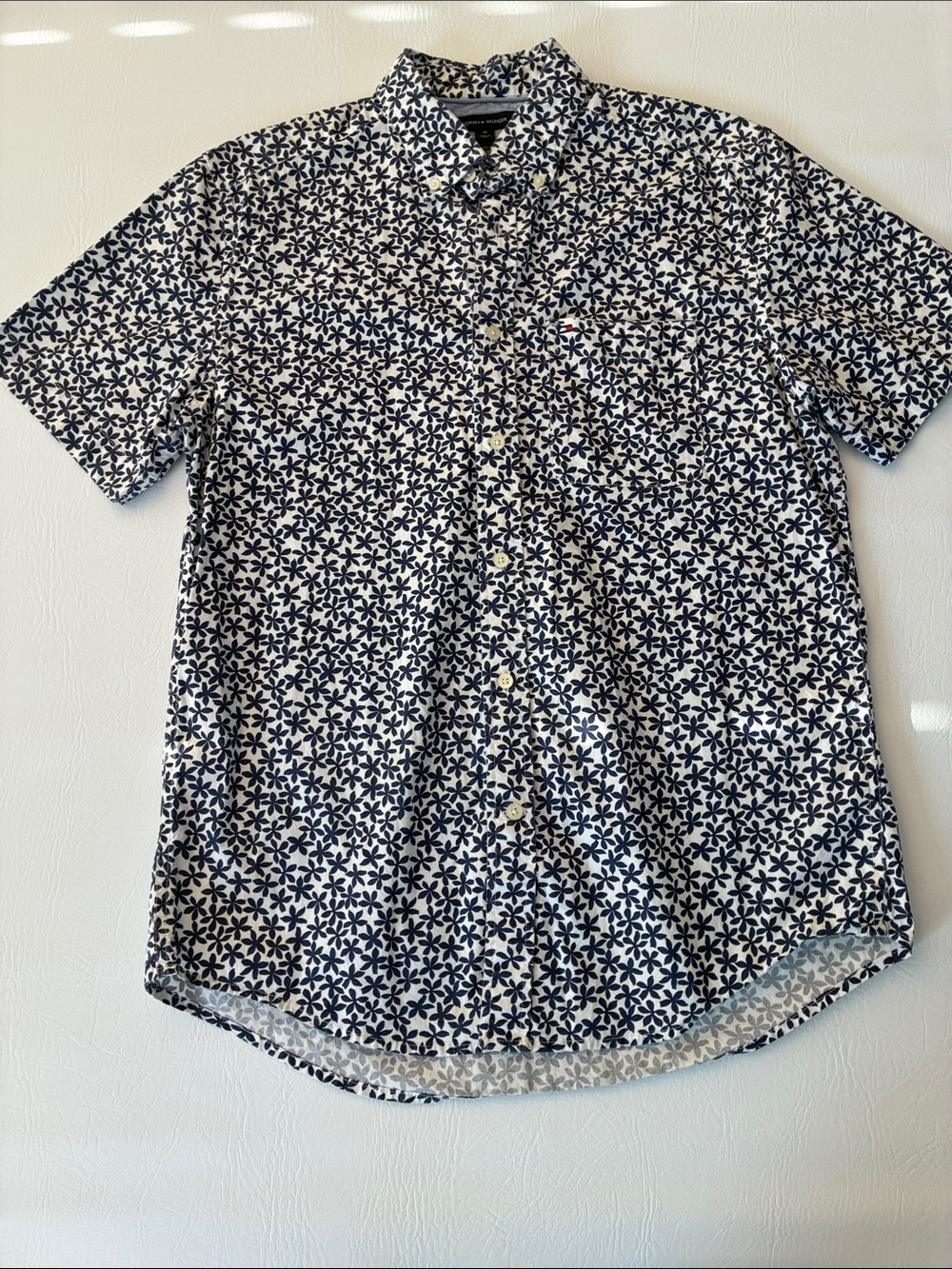 Tommy Hilfiger White Short-Sleeve Button-Down with Navy Floral Print